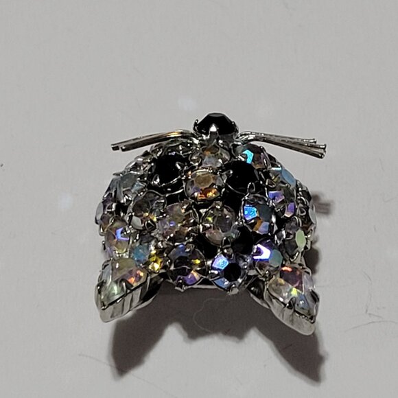 Joseph Warner Cat Face Brooch Rhinestones Silver Tone Whiskers Cat Lady Vintage - Picture 4 of 7